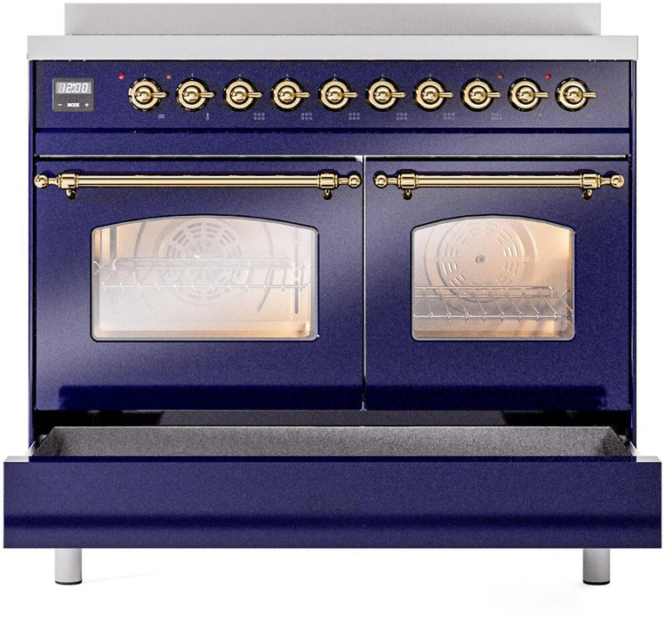 ILVE Nostalgie II 40" Electric Range, Blue, Brass Trim  UPDI406NMPMBG