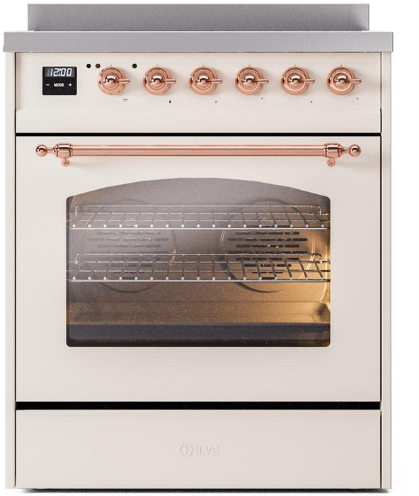 ILVE Nostalgie II 30" Electric Range, Antique White, Copper Trim UPI304NMPAWP