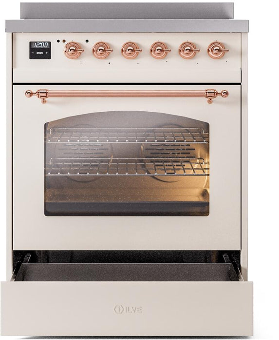 ILVE Nostalgie II 30" Electric Range, Antique White, Copper Trim UPI304NMPAWP