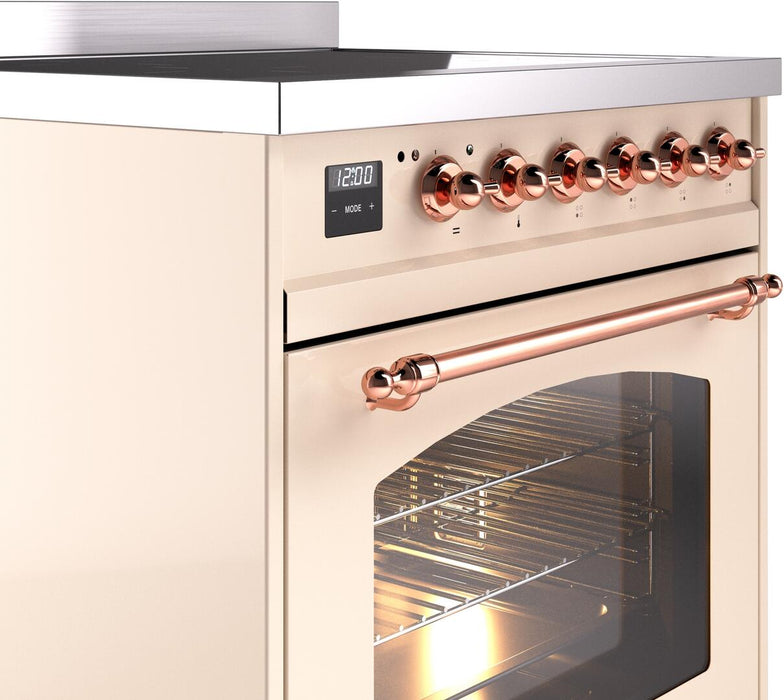 ILVE Nostalgie II 30" Electric Range, Antique White, Copper Trim UPI304NMPAWP