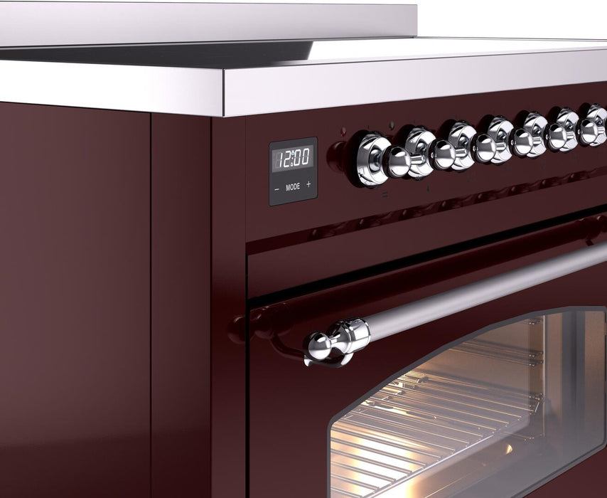 ILVE Nostalgie II 48" Electric Range, Burgundy, Chrome Trim UPI486NMPBUC