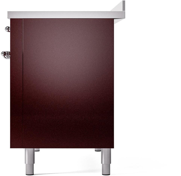 ILVE Nostalgie II 48" Electric Range, Burgundy, Chrome Trim UPI486NMPBUC
