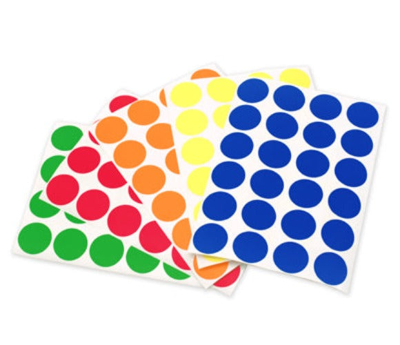 3/4" Permanent Round Color Coding Sheeted Dot Kit (Primary): 1,200/Pack