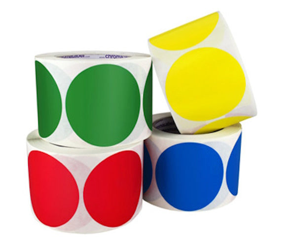3" Permanent Color-Code Round Circle Inventory Labels: 500/Roll