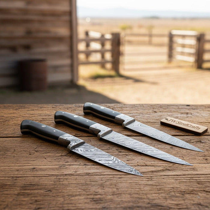 3 pcs Handmade Damascus Chef Knife Set, Professional Grade Black Micarta Handle Knives