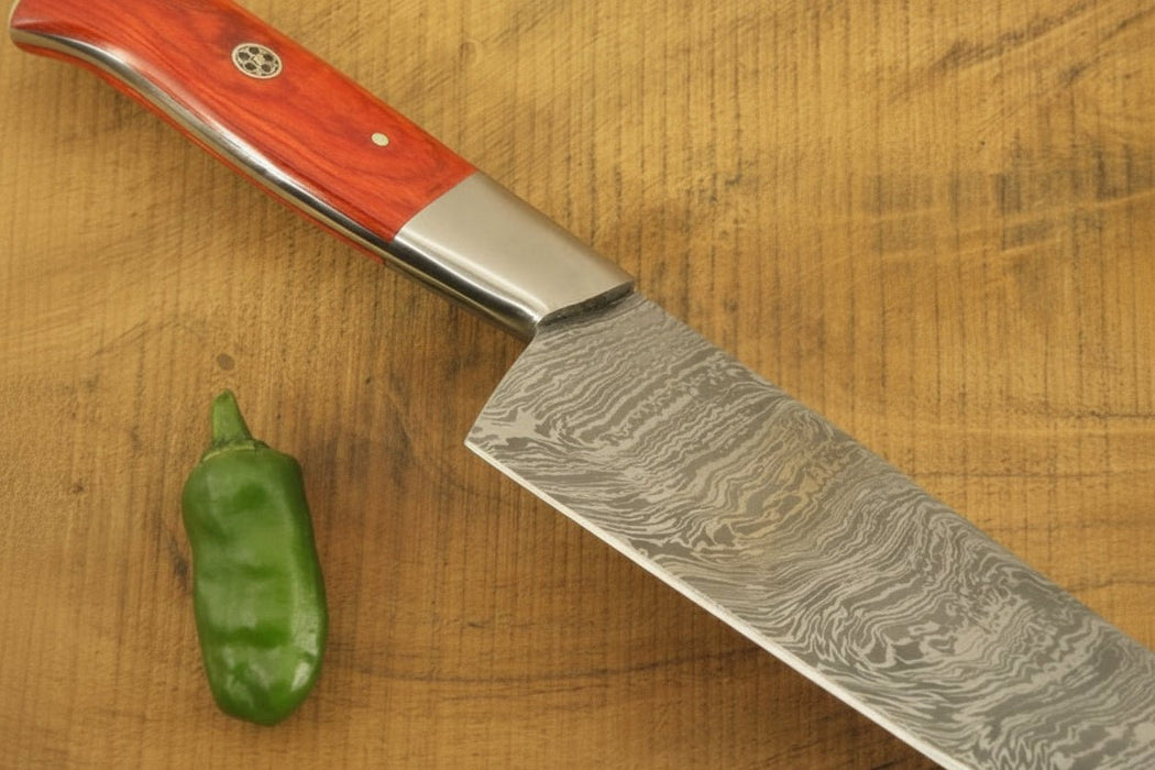 3 Piece Handmade Damascus Kitchen Knife Set, Chef Knife, Utility Knife and Paring Knife, Red Pakka Wood Handle Professional Cutlery JW SteelCrafts