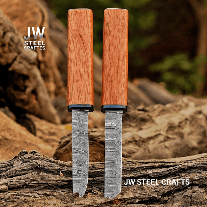 3-Piece Handmade Knife Set — 5-Inch Damascus Utility Blades with Rosewood Handles & Interlocking Scabbard