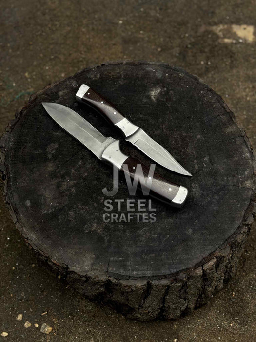 3-Piece High Carbon Steel Kitchen Knife Set — Cleaver, Chef & Paring Knife with Dark Rosewood Handles & Leather Sheaths