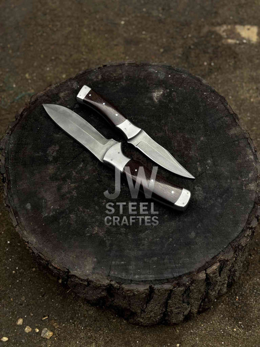 3-Piece High Carbon Steel Kitchen Knife Set — Cleaver, Chef & Paring Knife with Dark Rosewood Handles & Leather Sheaths