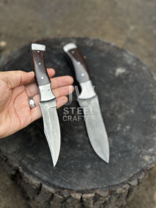 3-Piece High Carbon Steel Kitchen Knife Set — Cleaver, Chef & Paring Knife with Dark Rosewood Handles & Leather Sheaths