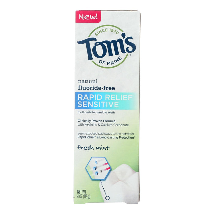 Tom's of Maine Rapid Relief Sensitive Toothpaste for Sensitive Teeth, Pack of 6, Fresh Mint, Fluoride-Free, 4 Oz. Each