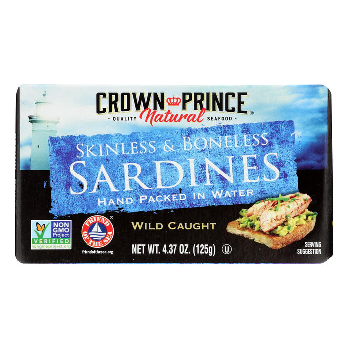 Crown Prince 4.37 Oz. Skinless and Boneless Sardines in Water (Pack of 12)