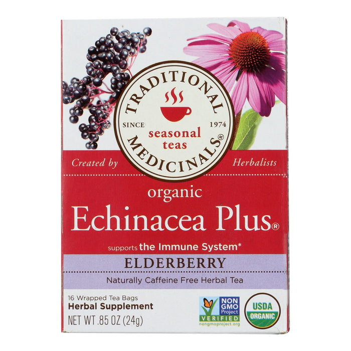 Traditional Medicinals Echinacea + Elderberry Tea, Caffeine Free - (6 Pack) 16 Tea Bags