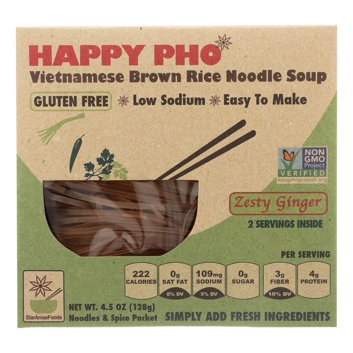 Vietnamese Happy Phở Zesty Ginger Brown Rice Noodle, 4.5 Oz (Pack of 6)