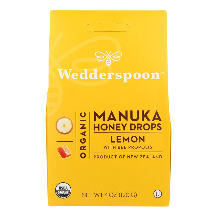 Wedderspoon Organic Manuka Honey Drops - 15+ MGO Lemon Flavor (Pack of 4)