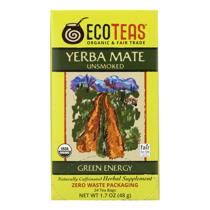 Ecoteas Unsmoked Organic Yerba Mate Green Energy Tea Bags 6 Pack 24 Bags