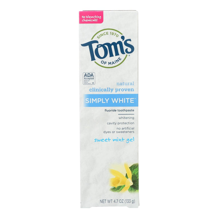 Tom's of Maine Simply White Gel Toothpaste - Sweet Mint Flavor - Pack of 6 - 4.7 Oz per Tube