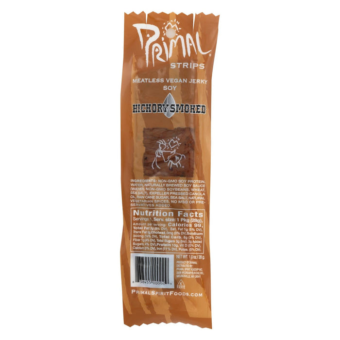 Primal Strips Vegan Jerky, Hickory Smoked Flavor, 24-Count Packs, Meatless, Soy-Based, 1 Oz. Each