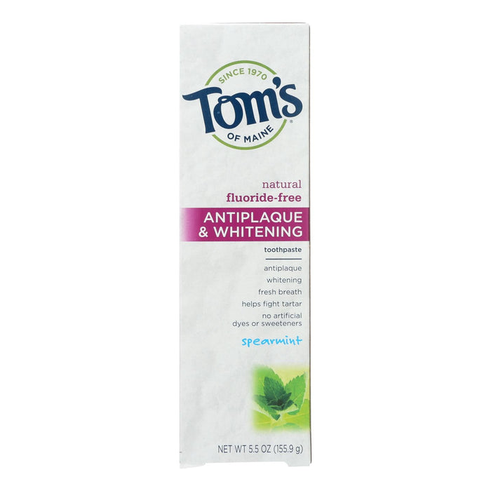 Tom's of Maine Antiplaque & Whitening Toothpaste, Spearmint Flavor - 5.5 Oz Pack of 6