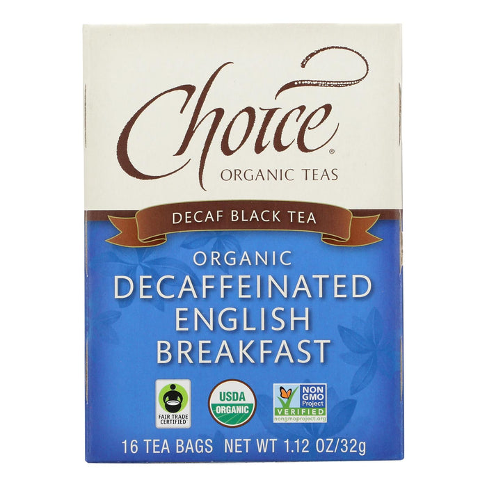 Choice Organic Decaffeinated English Breakfast Black Tea (Pack of 6 - 16 Tea Bags)