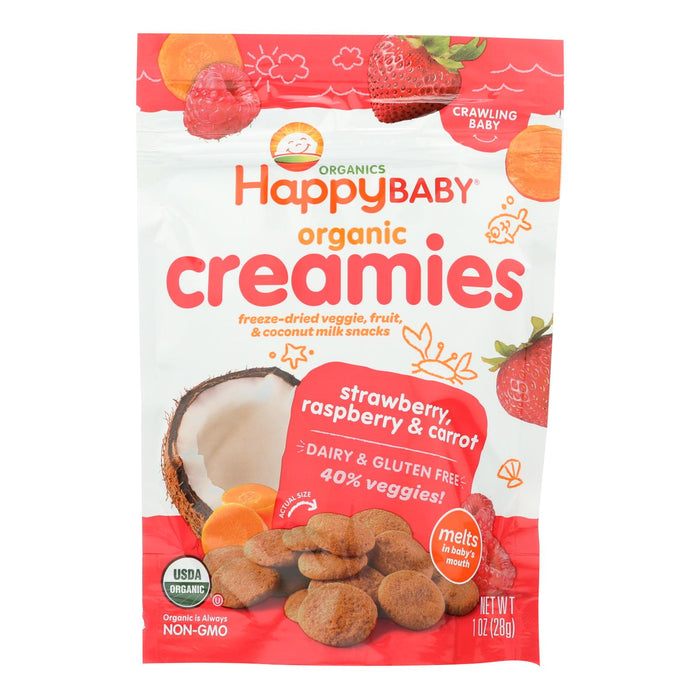 Happy Creamies Organic Snacks - Strawberry and Raspberries (Pack of 8, 1 Oz.)