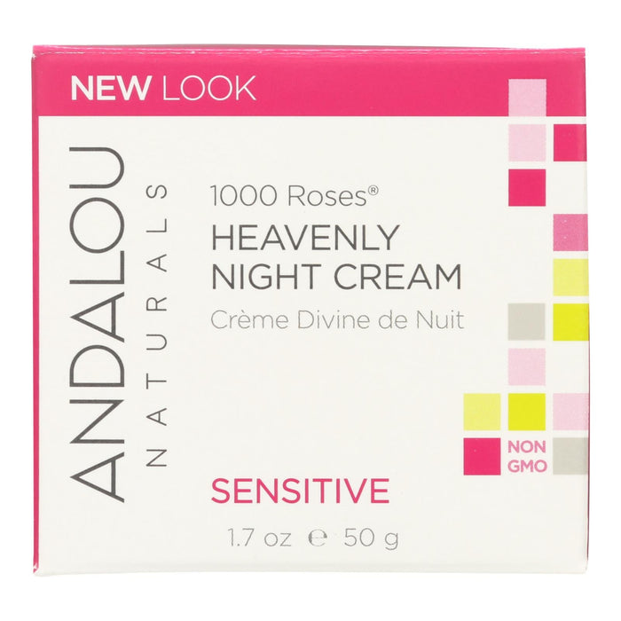 Andalou Naturals Heavenly Night Cream 1000 Roses - Age Defying, Hyaluronic Acid, Fruit Stem Cell - 1.7 Oz.