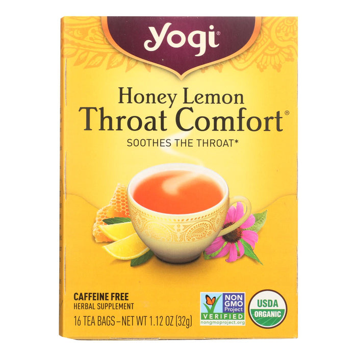 Yogi Throat Comfort Herbal Tea, Honey Lemon, Caffeine-Free - 16 Tea Bags (Pack of 6)