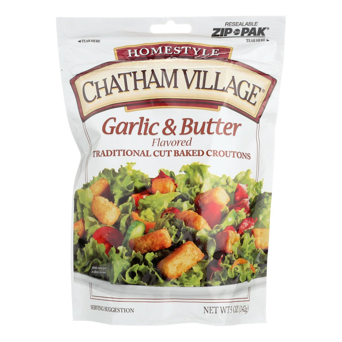 Chatham Village Garlic Butter Traditional Cut Croutons, 5 Oz Each (Pack of 12)