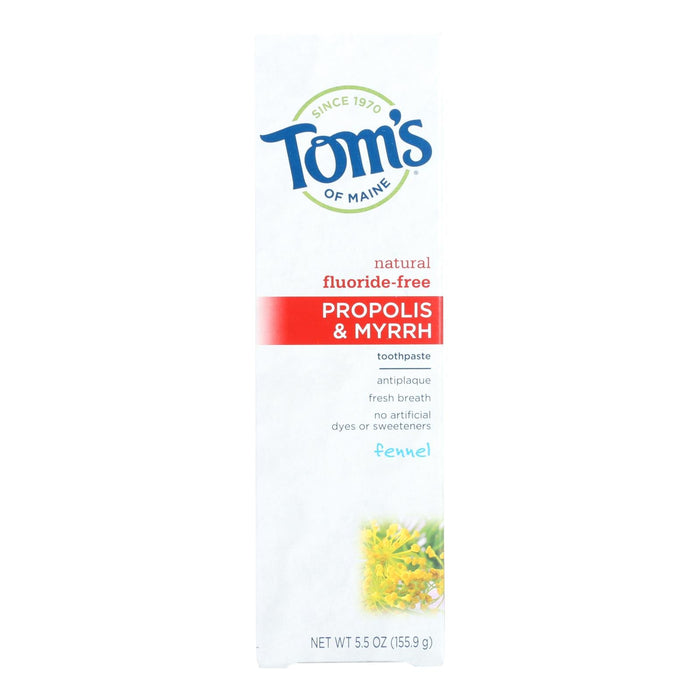 Tom's of Maine Propolis & Myrrh Toothpaste Fennel, Fluoride-Free, All Natural, 5.5 Oz (Pack of 6)