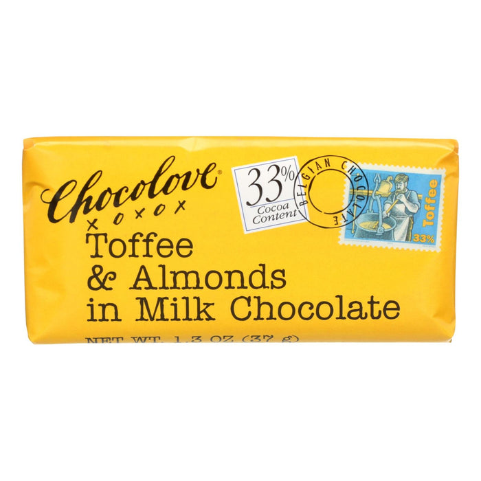 Chocolove Xoxox Premium Milk Chocolate with Toffee and Almonds, Mini Bars (1.3 Oz, Pack of 12)