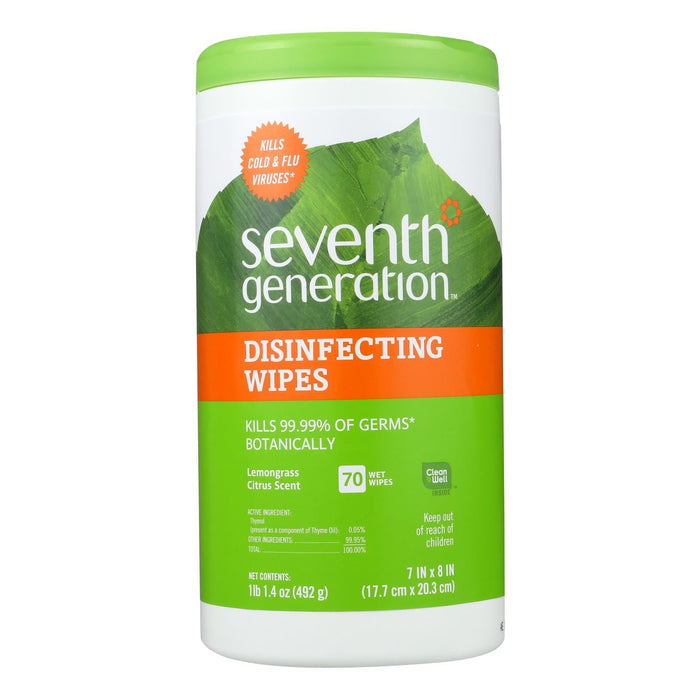 Seventh Generation Lemongrass & Citrus Disinfecting Wipes - 70 Wipes / Pack of 6