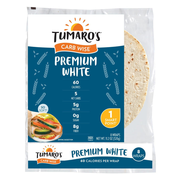 Tumaro's 8-Inch Premium White Carb-Wise Wraps, Six 8-Count Packs