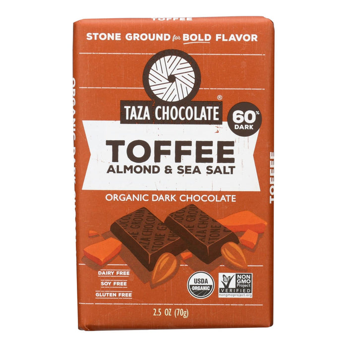 Organic Dark Chocolate Bar with Toffee Almond and Sea Salt (Pack of 10) - 2.5 Oz.