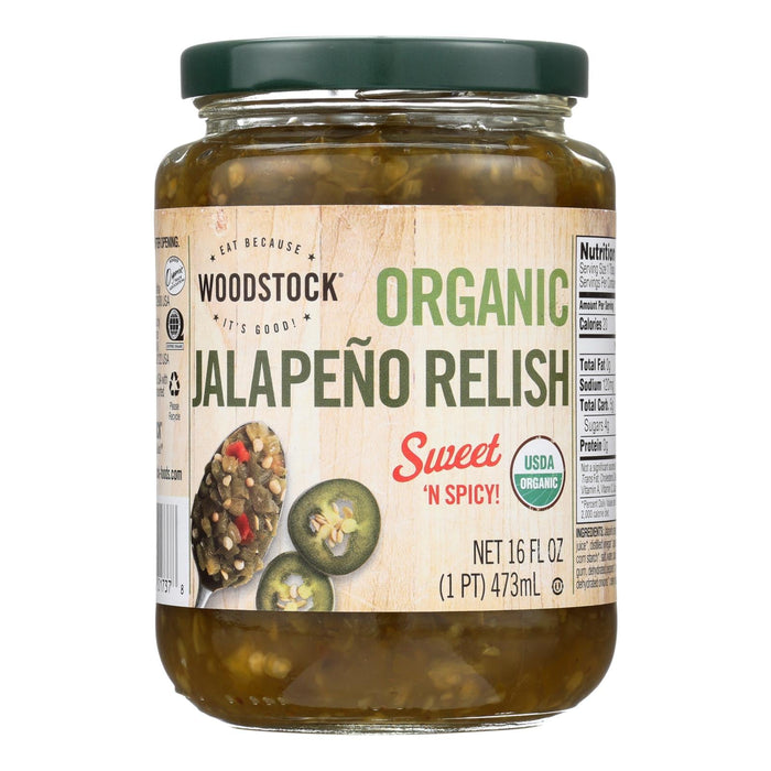 Woodstock Organic Jalape√±o Relish, 16 Oz. Pack of 6