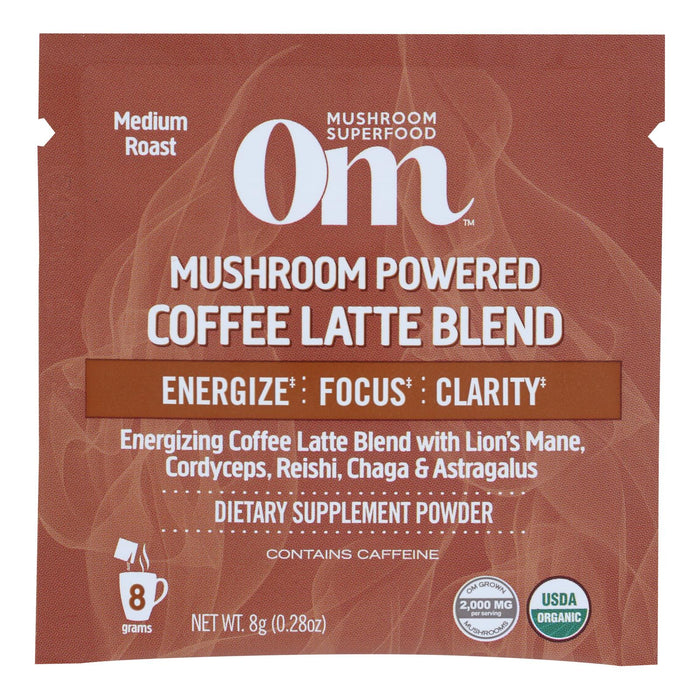 Om Mushroom Superfood Coffee Latte Blend Mushroom Powder, Single Serve, 10 Count, Lion's Mane, Cordyceps, Reishi, Chaga