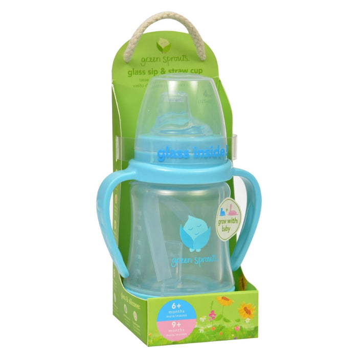 Green Sprouts Sip N Straw Aqua Glass Cup, 6 Months+