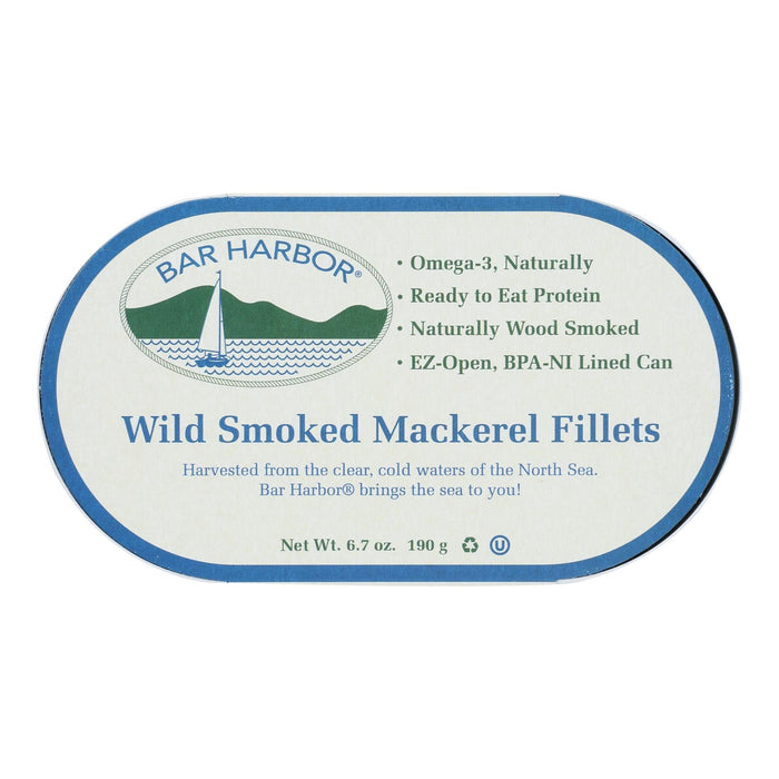 Bar Harbor Wild Smoked Mackerel Fillets, Premium Seafood Delicacy (Pack of 12 - 6.7 Oz.)