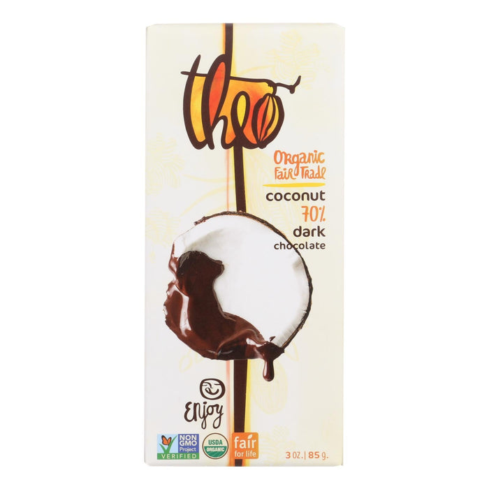 Organic Theo Dark Chocolate (Pack of 12) - 70% Cacao Coconut Bars, 3 Oz Each