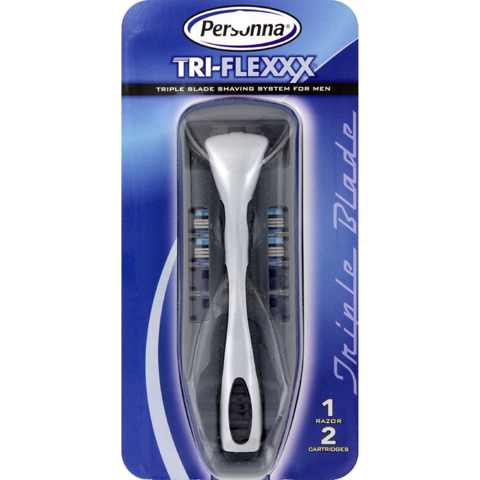 Tri Rotor Razor Personna Tri-Flex Triple Blade Shaving System for Men (Razor + 2 Cartr ...