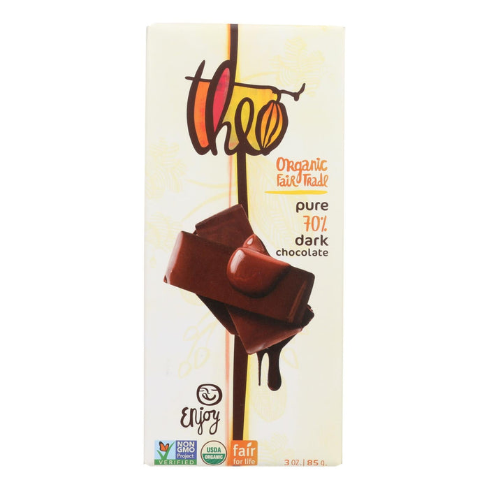Organic Theo Dark Chocolate (Pack of 12) - Classic 70% Cacao Pure 3 Oz Bars