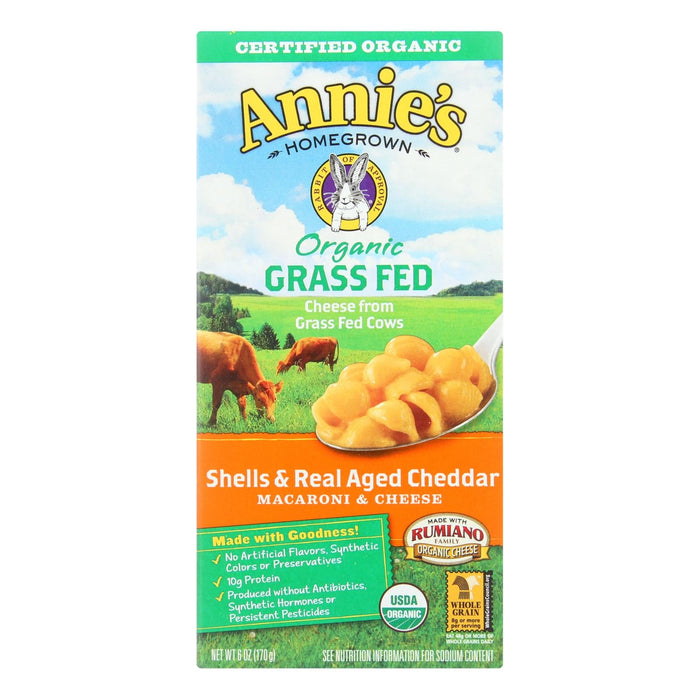 Annie's Organic Grass-Fed Shells & Real Aged Cheddar Macaroni & Cheese, 6 Oz Pack of 12