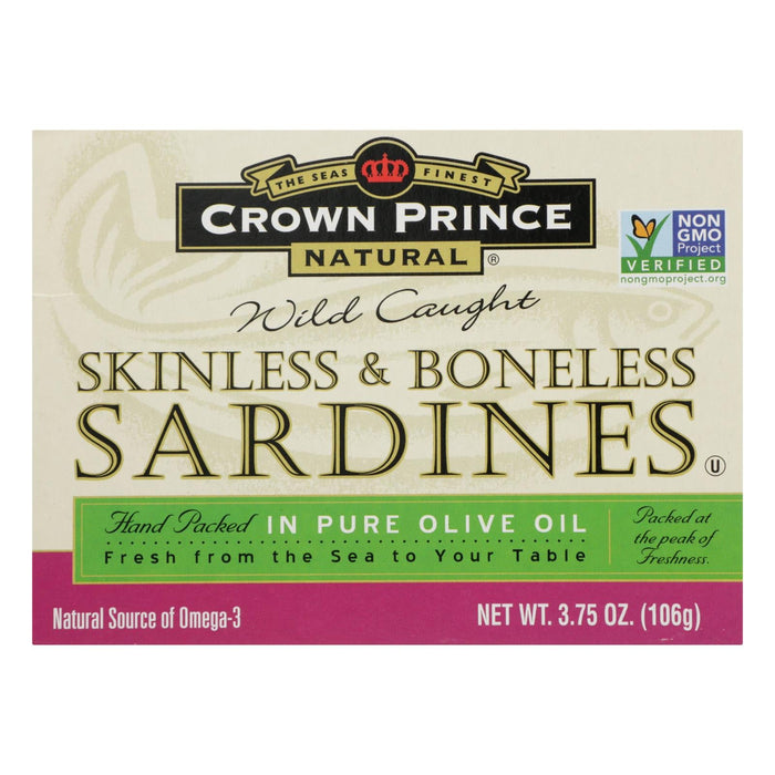 Crown Prince 3.75 Oz. Skinless & Boneless Sardines in Olive Oil (12 Pack)