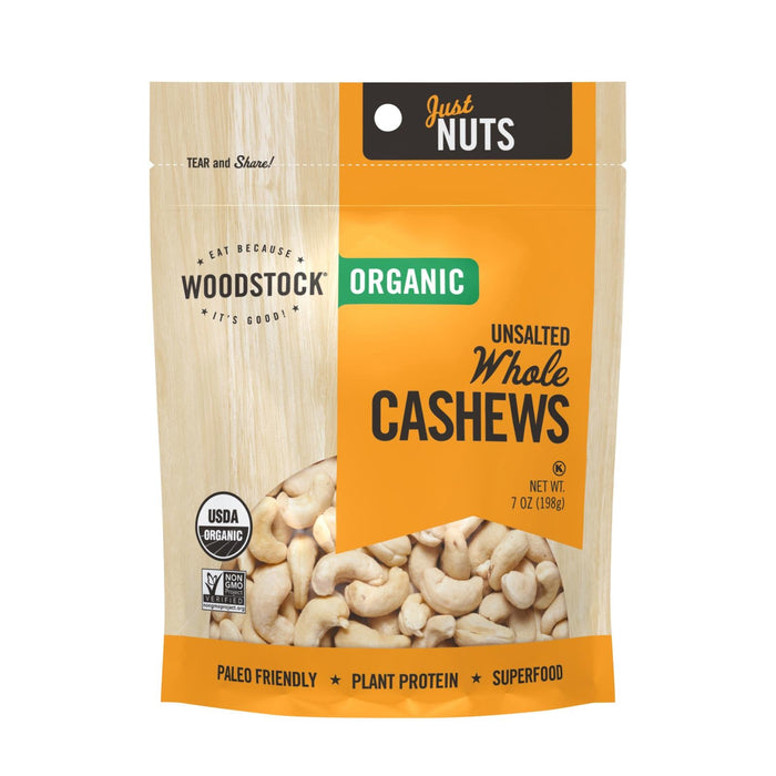 Woodstock Organic Unsalted Whole Cashews, 7 Oz. (Pack of 8)