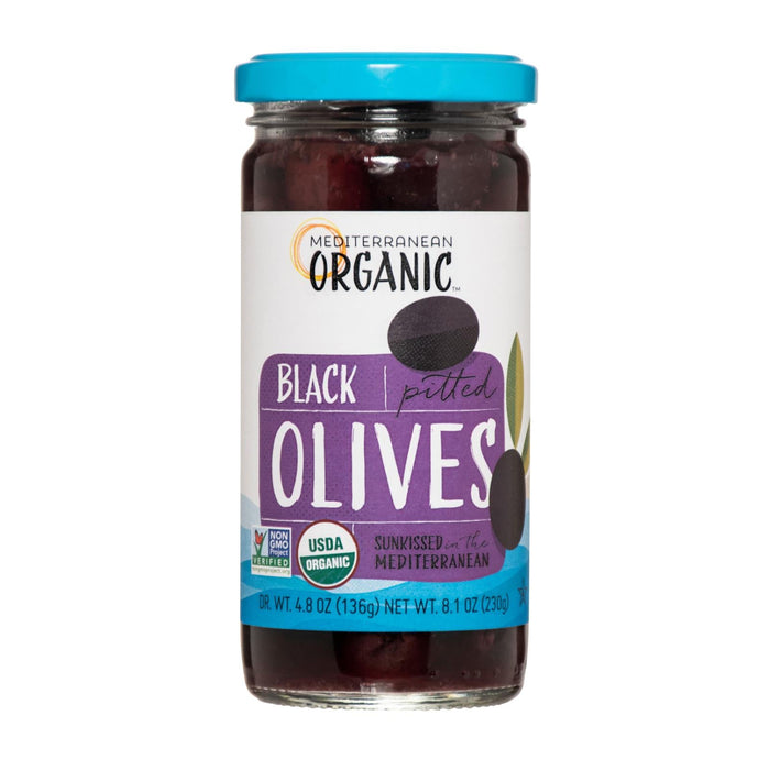 Mediterranean Organic Pitted Ripe Black Olives - 8.1 oz Pack of 12