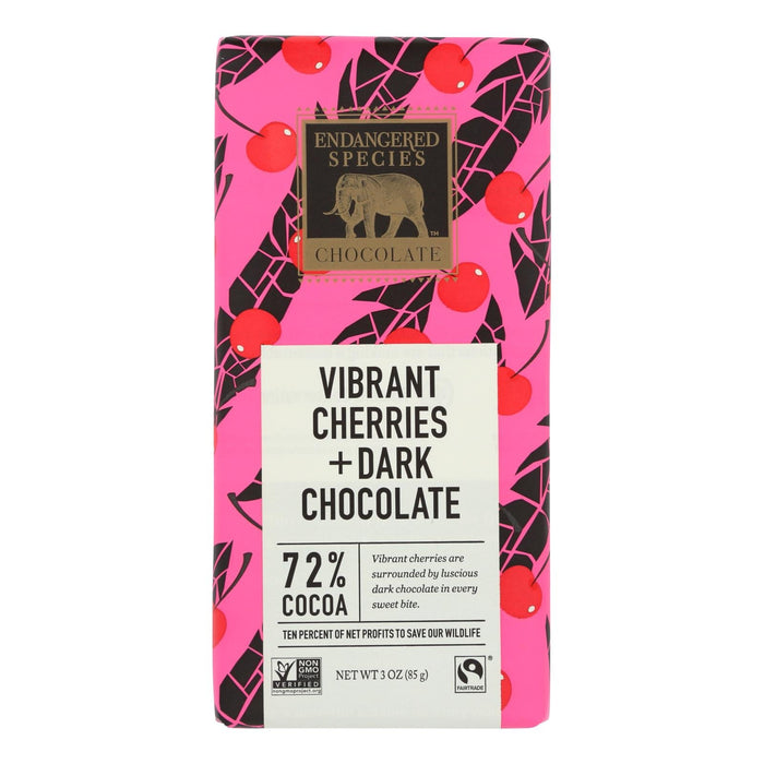 Endangered Species Natural Chocolate Bars (Pack of 12) - Dark Chocolate with 72% Cocoa, Cherries and 3 Oz Bars