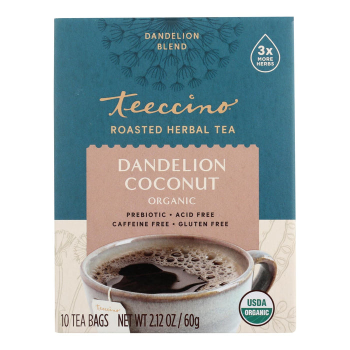 Teeccino Organic Dandelion Coconut Herbal Tea (Pack of 6, 10 Bags)