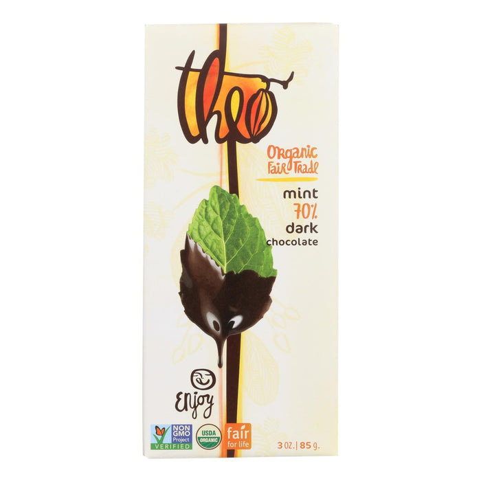 Organic Theo Chocolate Bar - Classic Dark (70% Cacao) Mint - 3 Oz Bars (Pack of 12)
