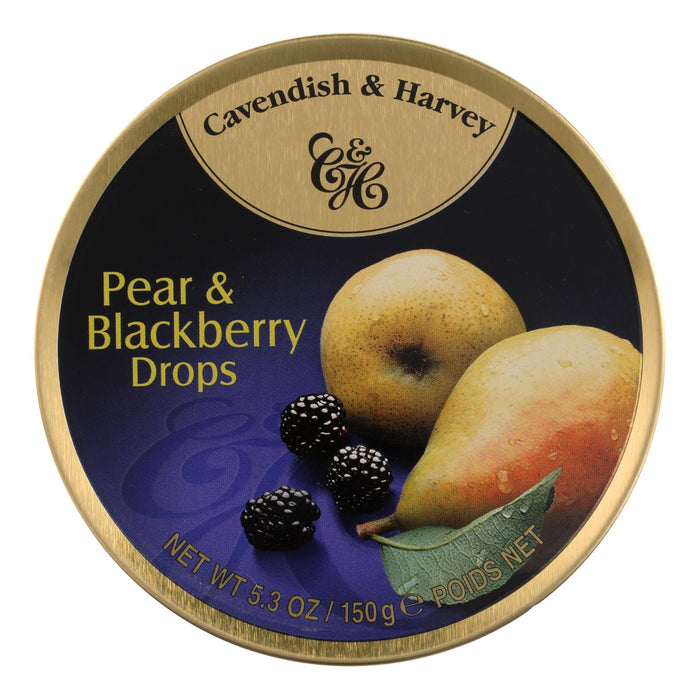 Cavendish and Harvey Fruit Drops Tin (Pack of 12) - Pear and Blackberry Flavor - 5.3 oz