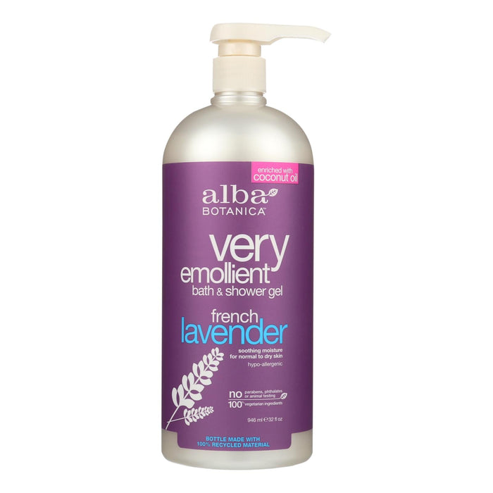 Alba Botanica Very Emollient Bath and Shower Gel - Ultra-Hydrating French Lavender, 32 Fl Oz.
