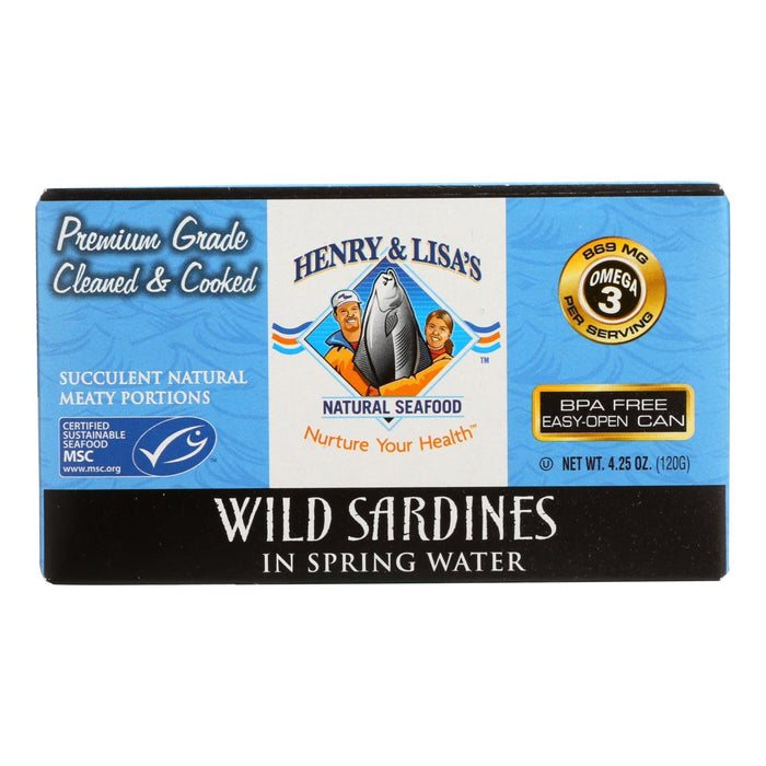 Henry and Lisa's Wild Sardines in Spring Water, 4.25 Oz. (Pack of 12)